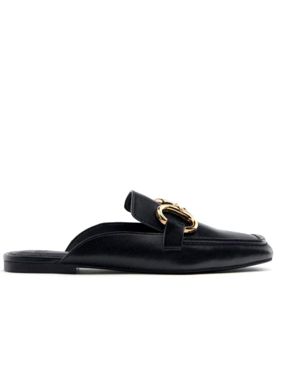 Zara Black Leather Mules with Gold Ring Detail - Picture 2 of 8